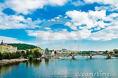 Beautiful Prague bridges and quays - Stock Photo