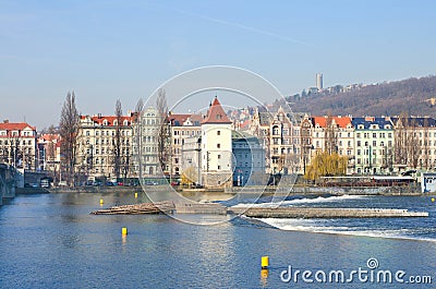 Beautiful Prague Quay, Vlatava river, Prague Stock Photo