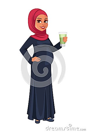 Beautiful pregnant Muslim woman in hijab Vector Illustration