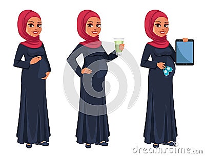 Beautiful pregnant Muslim woman in hijab Vector Illustration