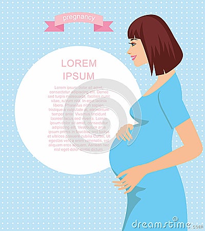 beautiful pregnant woman with hand on her stomach, holding stroking her bump Vector Illustration