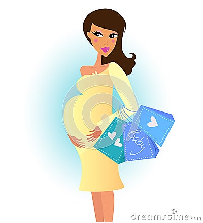 Beautiful pregnant woman on shopping Vector Illustration