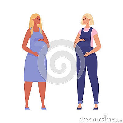 Beautiful pregnant women in anticipation of baby Vector Illustration