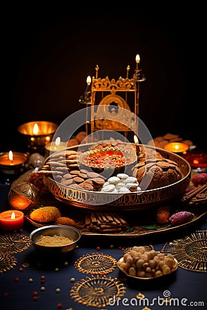 Beautiful presentation of colorful and flavorful Diwali sweets Stock Photo