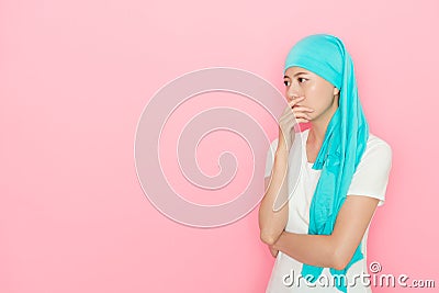 Beautiful pretty woman having cancer disease Stock Photo