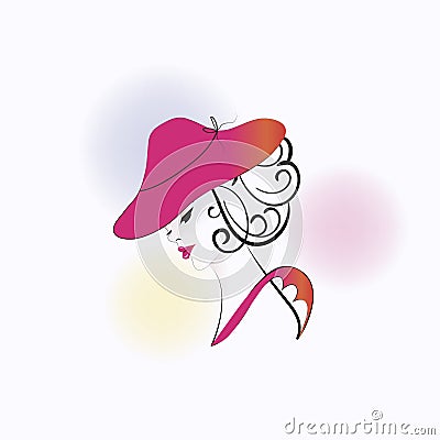 Beautiful pretty woman in red hat logo vector stock image Vector Illustration