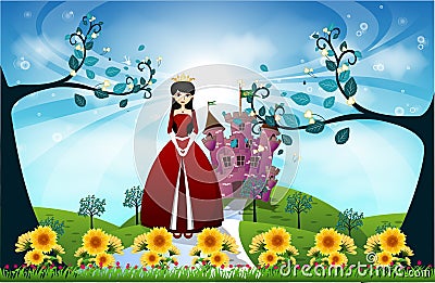 Beautiful Princess and Castle Vector Illustration