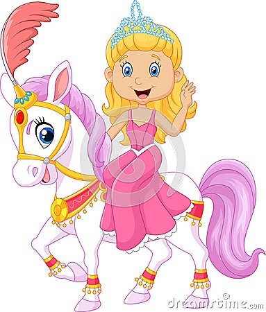 Beautiful princess with circus horse isolated on white background Vector Illustration