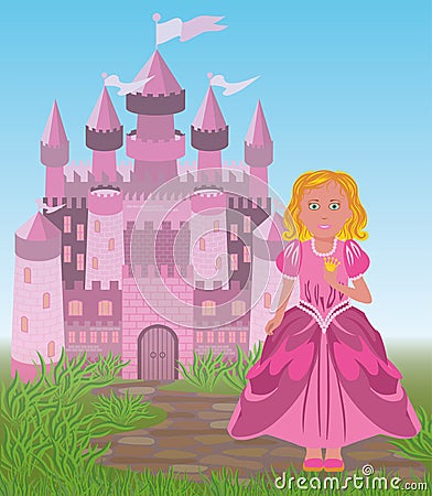 Beautiful princess and magic fairy tale castle Vector Illustration