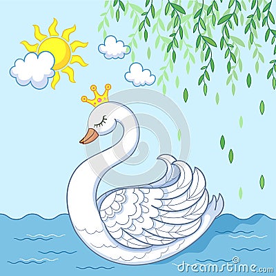 Beautiful princess swan with a crown. Vector illustration Vector Illustration