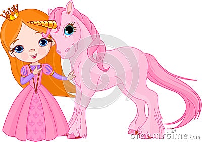 Beautiful princess and unicorn Vector Illustration