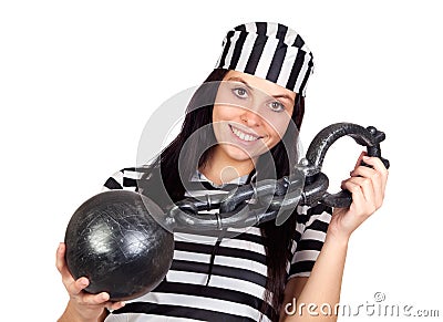 Beautiful prisoner with inmate ball Stock Photo