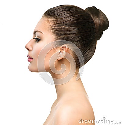 Beautiful Profile Face of Young Woman Stock Photo