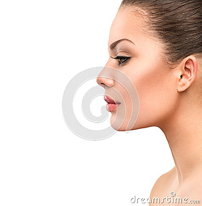 Beautiful Profile Face of Young Woman Stock Photo