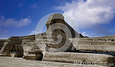 Beautiful profile of the Great Sphinx(Cairo, Giza Egypt) Famous stone statue dating back more than 4500 years Stock Photo