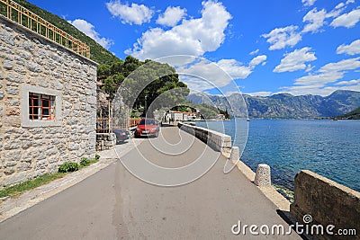 Beautiful promenade in the city of Perast Editorial Stock Photo