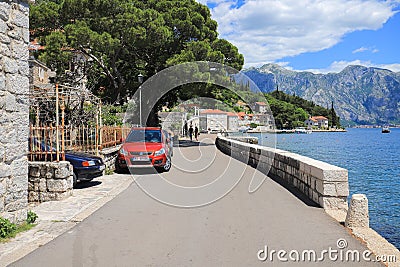 Beautiful promenade in the city of Perast Editorial Stock Photo