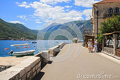 Beautiful promenade in the city of Perast Editorial Stock Photo