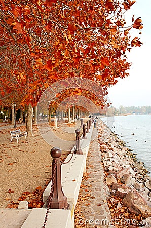 Beautiful promenade at Lake Balaton in autumn Stock Photo