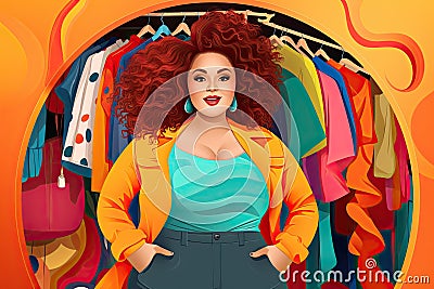 beautiful proud curvy woman in colorful clothes AI generated Cartoon Illustration