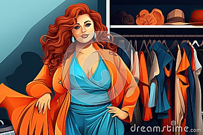 beautiful proud curvy woman in colorful clothes AI generated Cartoon Illustration