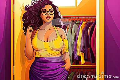 beautiful proud curvy woman in pink and green clothes AI generated Cartoon Illustration