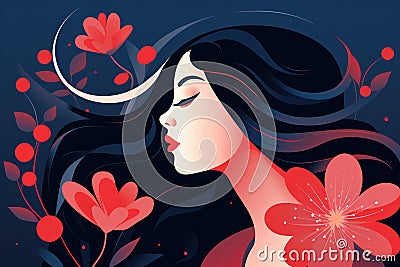 beautiful proud woman floral design for womens day AI generated Cartoon Illustration