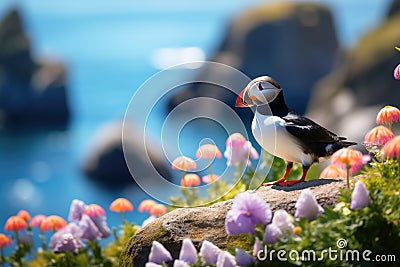 A beautiful puffin bird in a close up view Stock Photo