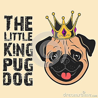 Beautiful pug Dog and crown Vector Illustration