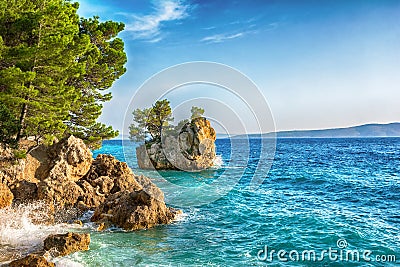 Beautiful Punta Rata beach in Brela, Makarska Riviera, Dalmatia, Croatia. Travel resort background. Summer vacatioan. Copy space Stock Photo