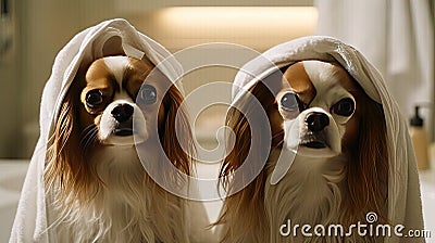 Beautiful Pure Breed cavalier Spaniel dogs Cartoon Illustration