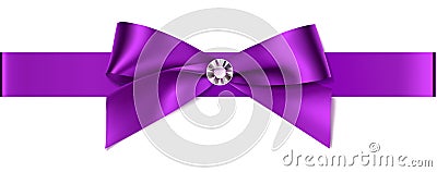 Beautiful purple bow with diamond for invitation design or wedding decoration. Vector Illustration