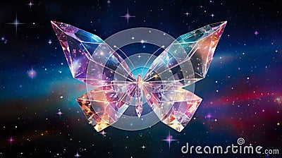 beautiful purple neon glowing butterfly on dark background illustration, blue and violet colors Cartoon Illustration
