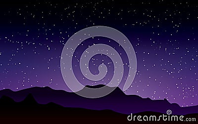 Beautiful purple sky with stary night landscape vector illustration Vector Illustration