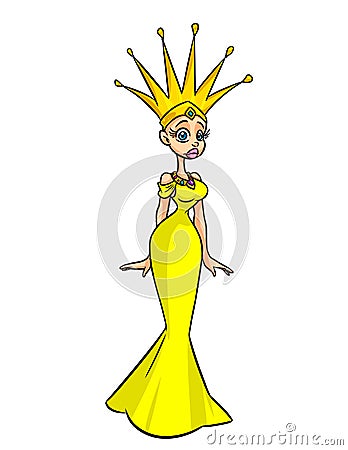 Beautiful queen crown golden dress clipart cartoon illustration Cartoon Illustration