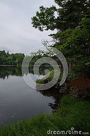 Beautiful quiet landscapes with reflecting waters of the Shiretoko 5-lakes Stock Photo