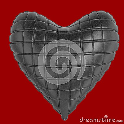 Beautiful quilted glossy leather heart shaped pillow. Fashion handmade concept for love, romance, valentines day Stock Photo