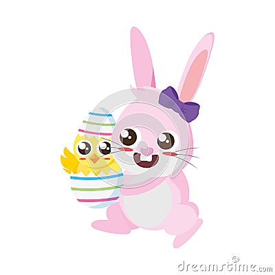 Beautiful rabbit with chick born easter character Vector Illustration