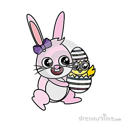 beautiful rabbit with chick born easter character Cartoon Illustration