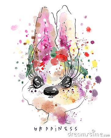 Beautiful rabbit paintings in Colorful and elegant watercolor style Vector Illustration