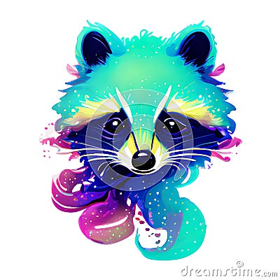 Beautiful racoon portrait in watercolor style. Generative AI Stock Photo