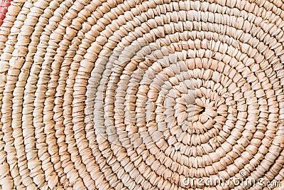 Beautiful Raffia Place Mat Extra Rough Plaiting Grunge Texture Detail. Traditional handcraft weave Thai African style pattern Stock Photo