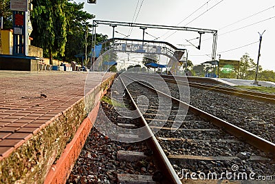 Beautiful railline photo from platform countryside of India Stock Photo