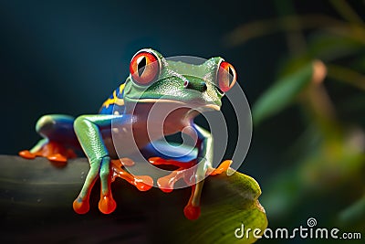 Beautiful rainbow colored crystal tree frog, decorative figurine, AI generative illustration Cartoon Illustration