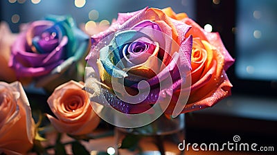 Beautiful Rainbow Colored Roses Stock Photo
