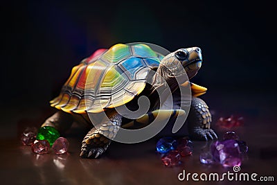 Beautiful rainbow colored tortoise, multicolor fantasy insect, AI generative illustration Stock Photo