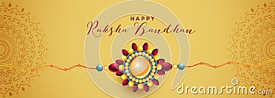 Beautiful raksha bandhan rakhi festival golden banner Vector Illustration