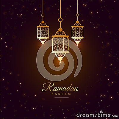 Beautiful ramadan kareem glowing lantern greeting Vector Illustration