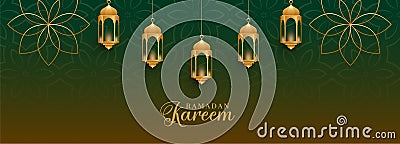 Beautiful ramadan kareem golden arabic style banner design Vector Illustration