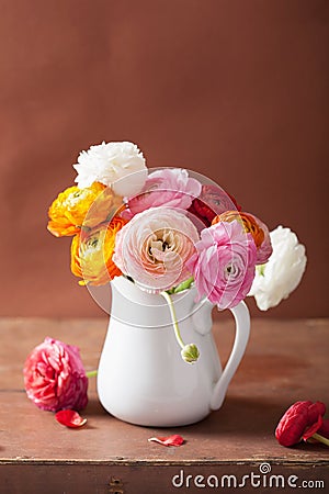 Beautiful ranunculus flowers in vase Stock Photo